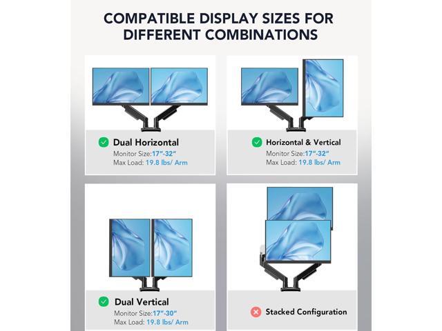 Dual Monitor Stand, Adjustable Monitor Desk Mount for 1732 Computer Screens, Full Motion VESA 75x75/100x100 with C-Clamp & Grommet Aluminum Base,...