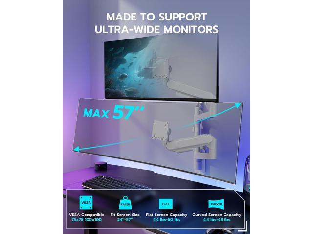 Dual Monitor Wall Mount for 24-57 Inch Ultrawide Screens, Premium Heavy Duty Monitor Arm Holds 60 lbs, Full Motion Gas Spring, Bearing Head for...