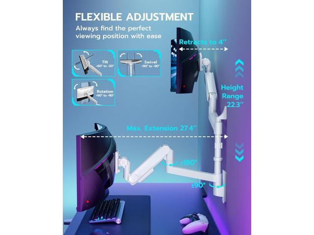 Dual Monitor Wall Mount for 24-57 Inch Ultrawide Screens, Premium Heavy Duty Monitor Arm Holds 60 lbs, Full Motion Gas Spring, Bearing Head for...