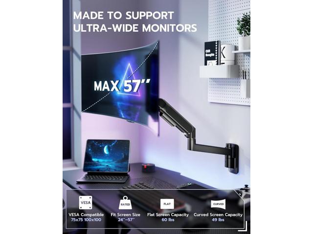 Monitor Wall Mount for 24-57 Inch Ultrawide Gaming Screens, Premium Heavy Duty Monitor Arm Holds 60 lbs, Full Motion Gas Spring, Bearing Head for...