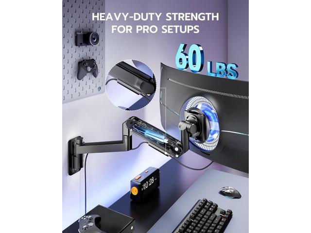 Monitor Wall Mount for 24-57 Inch Ultrawide Gaming Screens, Premium Heavy Duty Monitor Arm Holds 60 lbs, Full Motion Gas Spring, Bearing Head for...