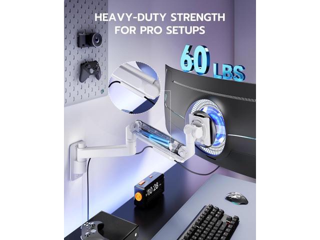 Monitor Wall Mount for 24-57 Inch Ultrawide Gaming Screens, Premium Heavy Duty Monitor Arm Holds 60 lbs, Full Motion Gas Spring, Bearing Head for...
