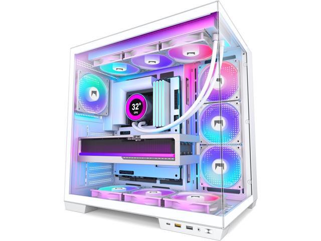 ATX PC Case - Pre-Installed with 7 PWM ARGB Fans - Dual Cavity Mid-Tower PC Gaming Case - with Type-C - Can Hold up to 3X 360mm Radiator Support...