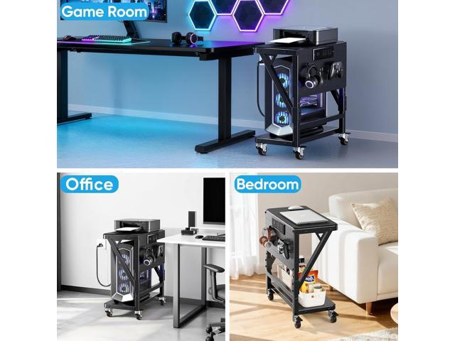 Computer Tower Stand with Charge Station and USB Port,Pc CPU Holder Cart for Floor Carpet with Wheels,Heavy Duty Metal,Adjustable Height,Rolling Pc...