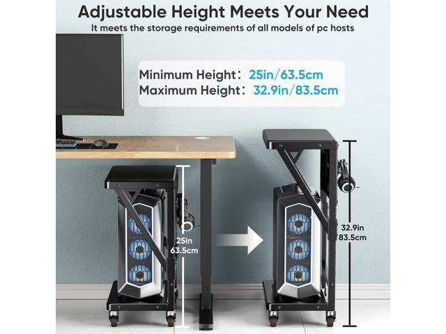 Computer Tower Stand with Charge Station and USB Port,Pc CPU Holder Cart for Floor Carpet with Wheels,Heavy Duty Metal,Adjustable Height,Rolling Pc...