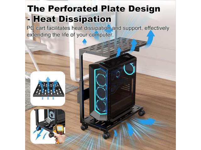 PC Stand, Adjustable Computer Tower Stand on Wheels, Heavy Duty Metal Computer Case Cart with Power Strip, Under Desk Rolling PC Holder for Floor...