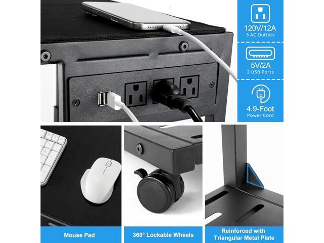 PC Stand, Adjustable Computer Tower Stand on Wheels, Heavy Duty Metal Computer Case Cart with Power Strip, Under Desk Rolling PC Holder for Floor...