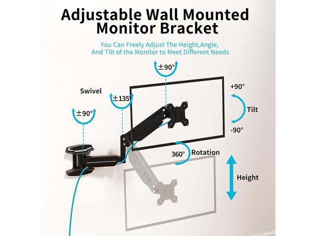 Gas Spring Single Arm Monitor Wall Mount for 13-32 Inch Screens - Full Motion Adjustable Arm Holds up to 22lbs, VESA 75x75/100x100mm Bracket...