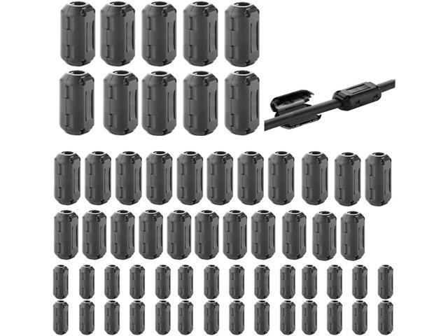 60 Pieces Clip-on Ferrite Ring Core RFI EMI Noise Suppressor Cable Clip for 3mm/ 5mm/ 7mm/ 9mm/ 13mm Diameter/Video Cable Power Cord (Black)
