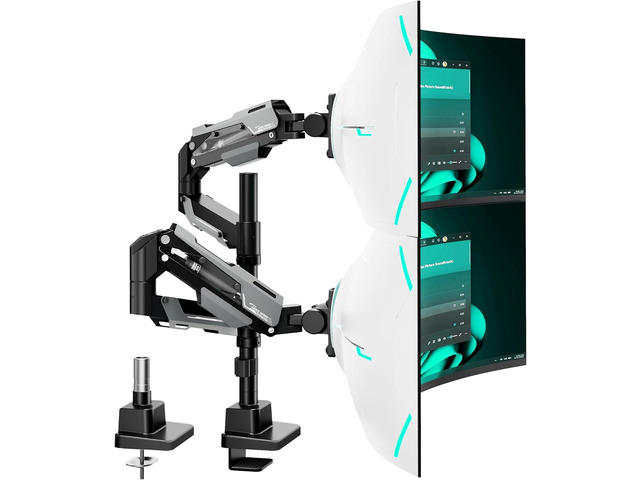 Vertical Dual Monitor Mount - 24-57' Aluminum Heavy Duty Monitor Arms for 2 Monitors, Fully Adjustable Gas Spring Stacked Monitor Stand with...