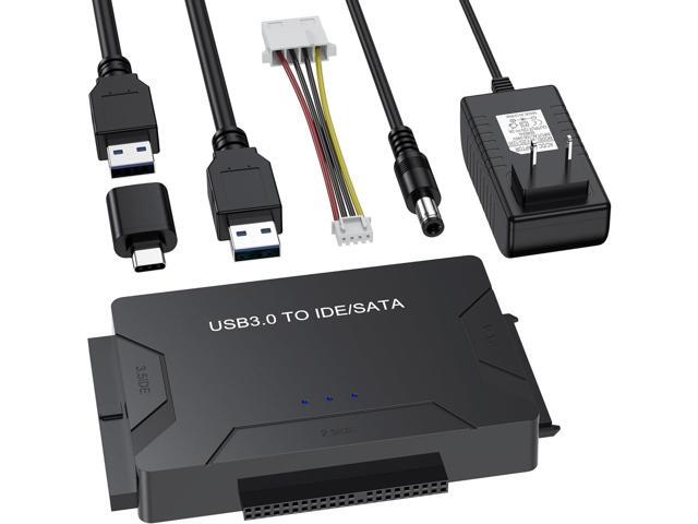 Hard Drive Reader USB 3.0 & Type C to SATA IDE Adapter, Internal Data Transfer Recovery Converter Kit with 12V/2A Power for 2.5'/3.5' SATA/IDE HDD...