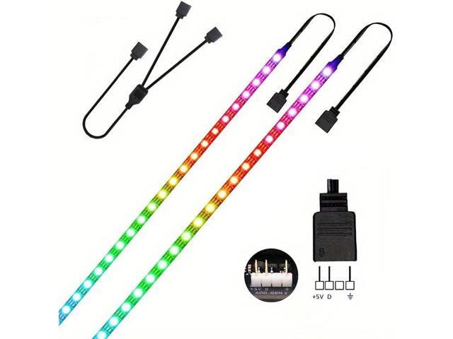 RGB Strip Light for PC Case, 2x19.7in 60LEDs Addressable LED Strip for Motherboard 5V 3-Pin Header Gaming Case DIY Lighting