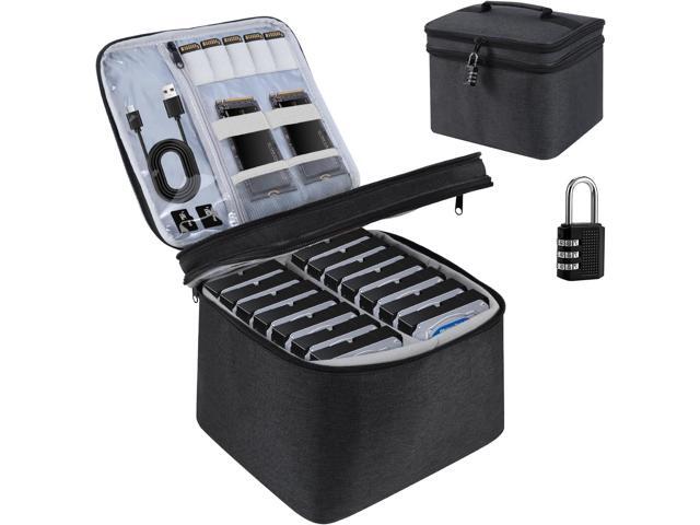 Hard Drive Case,14 -Bay Protective Storage Bag for 3.5' HDD, Large Capacity Storage Box with Lock,Portable External Hard Drive Carrying...