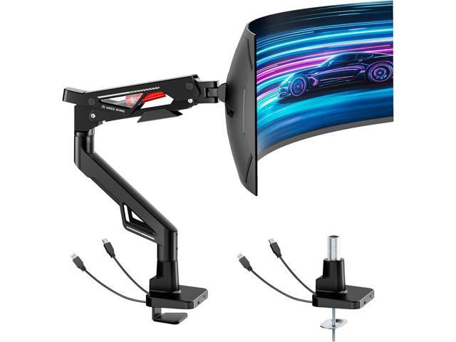 Gas Spring Ultrawide Monitor Arm 57' 66Lbs USB VESA Dual Base Height Adjustable & Extendable, Built-in USB Port, Standard VESA, Clamp & Grommet...