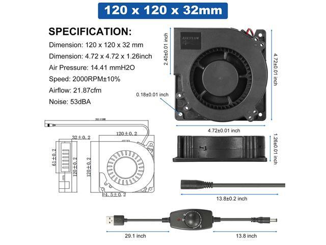 PANO-MOUNTS 120mm 5V USB Powered Blower Fan with Speed Controller 120mm x 32mm 4.72inch Moisture-Proof Brushless Cooling Fan for Inflatables...