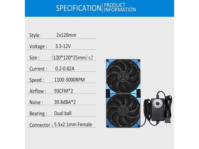 240mm Adjustable Computer PC Vent Fan with 3-12V Speed Controller for Chicken Coop Rack Space Window Wall Cabinet Server Mining Rig Exhaust Cooling