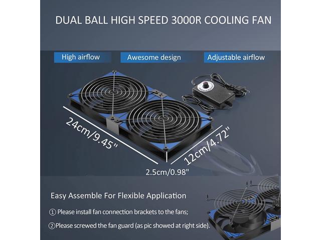 240mm Adjustable Computer PC Vent Fan with 3-12V Speed Controller for Chicken Coop Rack Space Window Wall Cabinet Server Mining Rig Exhaust Cooling