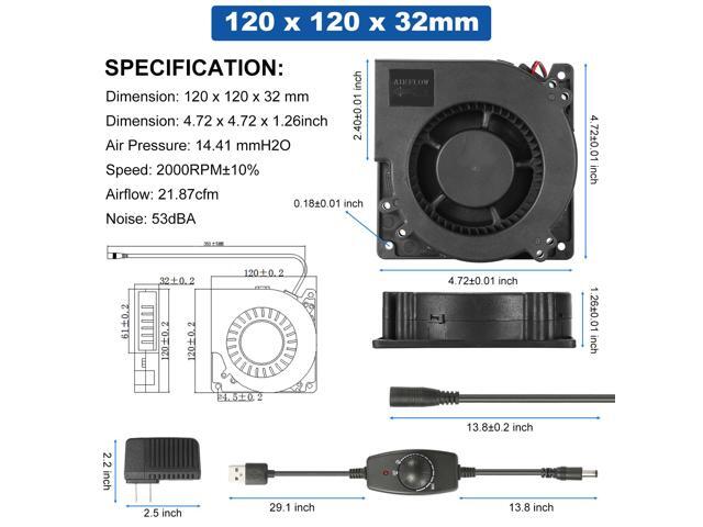 120mm 5V USB Powered Blower Fan with Wall Adapter and Speed Controller 120mm x 32mm 4.72inch Moisture-Proof Brushless Cooling Fan for Inflatables...