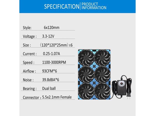PANO-MOUNTS 120mmx6 720mm Adjustable Computer PC Vent Fans with 3V-12V Speed Controller for Flexible Arrange Cabinet Rack Space Window Wall Server...