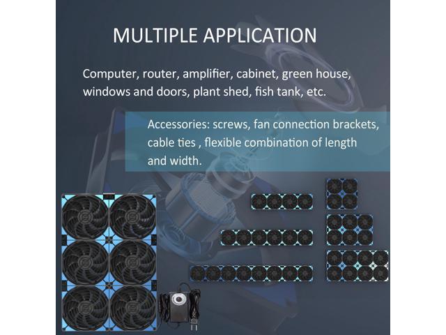 PANO-MOUNTS 120mmx6 720mm Adjustable Computer PC Vent Fans with 3V-12V Speed Controller for Flexible Arrange Cabinet Rack Space Window Wall Server...