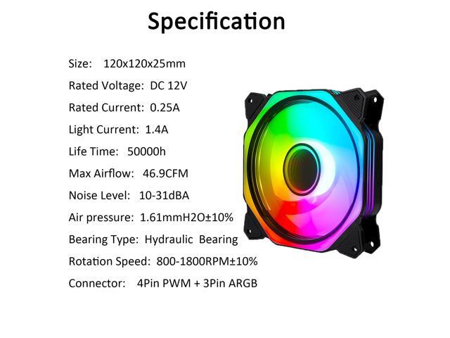 PANO-MOUNTS 120mm RGB Fans 5V 3Pin Addressable RGB PWM PC Computer CPU Case Cooling Fan With SATA Adapter Cable 800-1800RPM 3-Pack Black