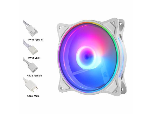 PANO-MOUNTS 120mm 5V ARGB 4Pin PWM PC Computer CPU Case Cooler Fan Triple Light Loop with SATA Fan Hub 2 Ports 800-1600RPM 3-Pack White