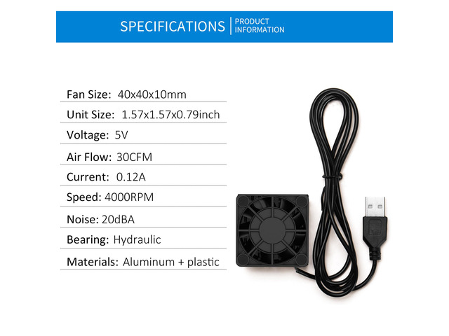 PANO-MOUNTS 40mm Mini USB Radiator Fan Silent and Efficient 4010 Fan With Included 10mm Aluminum Heat Sink and Thermal Pad for Graphics Cards...