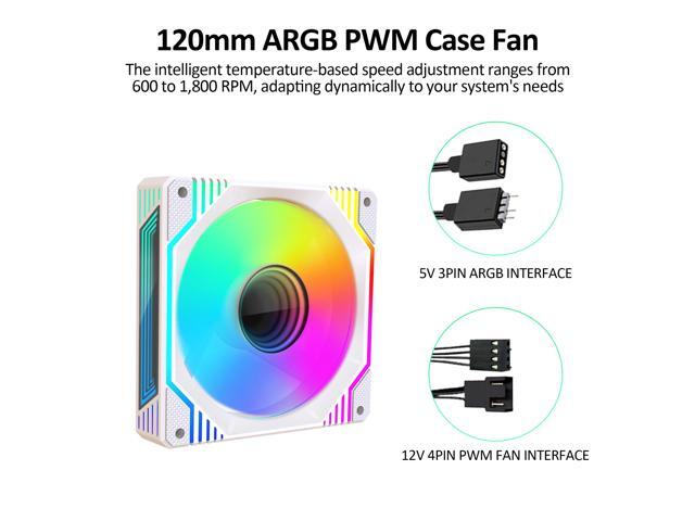 PANO-MOUNTS 120mm White Infinity Mirror ARGB Case Fans 5V 3Pin Addressable RGB PWM PC Fan Computer CPU Case Cooling Fans 600-1800RPM 3-Pack