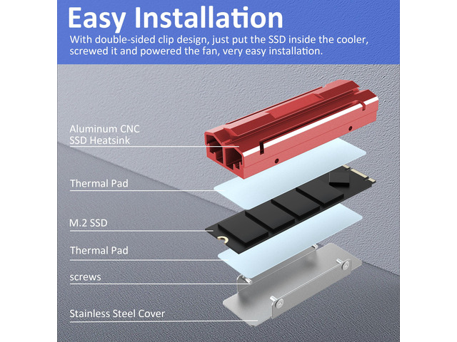 M.2 2280 Heatsink Aluminum SSD Heatsink with Thermal Pad For M.2 2280 NVMe and NGFF Red
