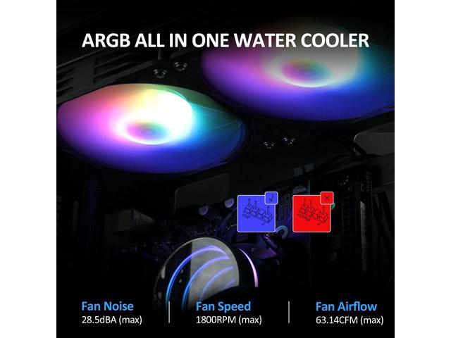 PANO-MOUNTS 120mm AIO CPU Liquid Cooler Water Cooling ARGB PWM Sync Infinite Mirror Pump Easy Installation High Compatibility Water Cooler PC...