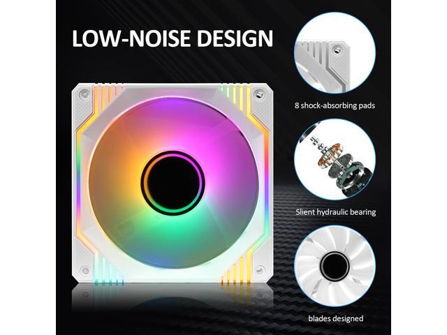 PANO-MOUNTS 120mm Single RGB LED Fan Infinity Mirror PC Computer Case Cooling Fan 1200RPM White 3-Pack