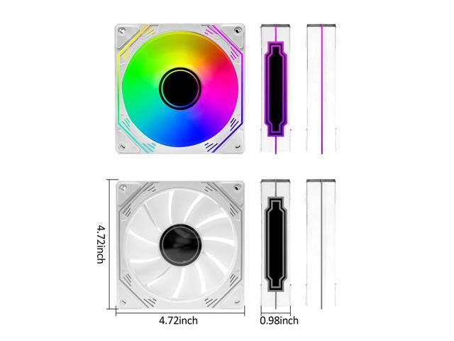 PANO-MOUNTS 120mm Reverse Airflow ARGB Fan Infinity Mirror 5V 3Pin Addressable RGB PWM PC Computer Water Cooler CPU Case Fan 600-1800RPM White 3-Pack