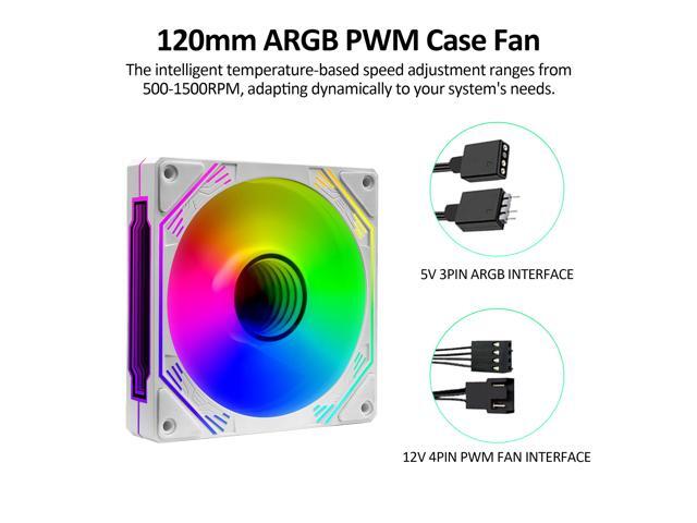 PANO-MOUNTS 120mm Reverse Airflow ARGB Fan Infinity Mirror 5V 3Pin Addressable RGB PWM PC Computer Water Cooler CPU Case Fan 600-1800RPM White 3-Pack