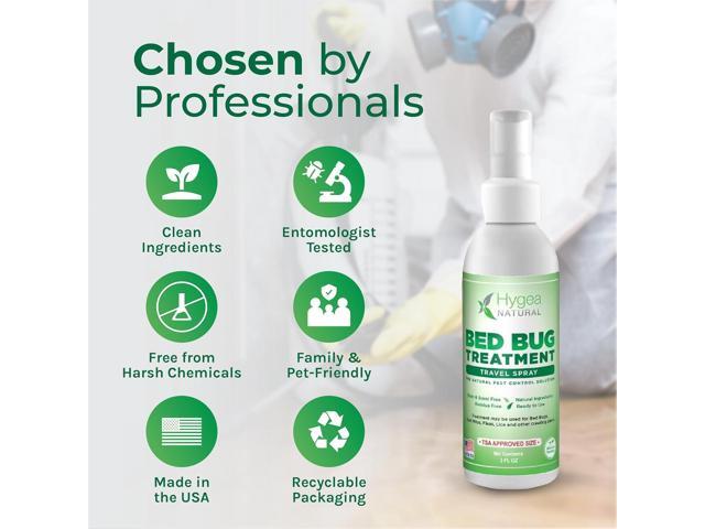 Hygea Natural Bed Bug Treatment Travel Spray - TSA Approved Size - For Hotels, Suitcase, Backpacks - Fast Acting Protection - Children & Pet Safe -...
