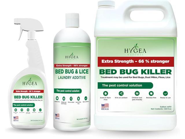 Bed Bug and Mite Treatment Extra Strength Kit by Hygea Natural ; Includes 24oz spray, Gallon Refill & Laundry Additive 32oz