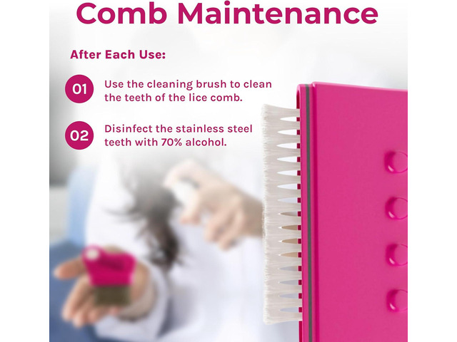 Lice Essentials Treatment Comb - Made of Stainless Steel with Grooved Teeth, for Head Lice and Nit Removal with 5X Magnifying Glass