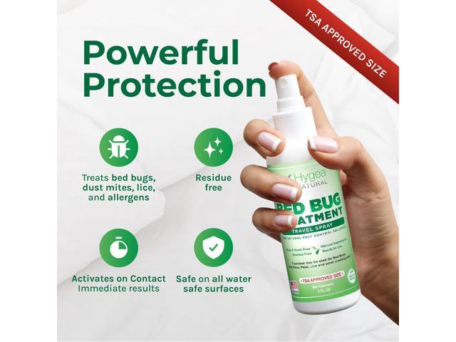 Hygea Natural Bed Bug & Lice Killer Travel Spray - TSA Approved Size - For Hotels, Suitcase, Backpacks - Fast Acting Protection - Children & Pet...