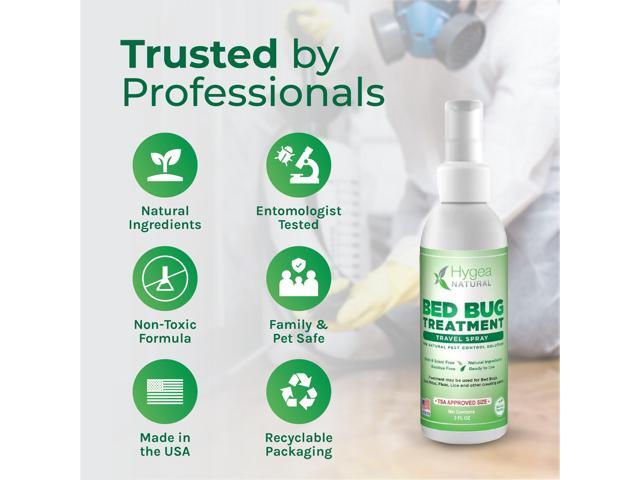 Hygea Natural Bed Bug & Lice Killer Travel Spray - TSA Approved Size - For Hotels, Suitcase, Backpacks - Fast Acting Protection - Children & Pet...