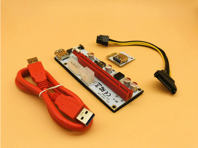 008S PCI Express 1X to 16X Adapter Riser Card USB 3.0 Cable SATA to 6Pin Power Cable for Bitcoin Miner Antminer Mining
