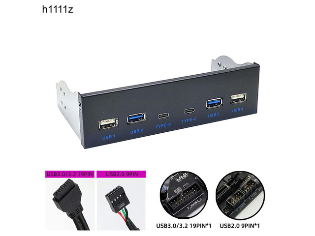 USB 3.0 Front Panel for Desktop 5.25' CD-ROM Drive Bay USB3.0/3.2 19Pin USB2.0 9Pin to 2x USB Type C + 2x USB3.0 + 2x USB2.0 HUB