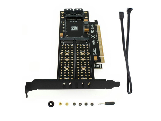 PCI-E 3.0 X16 to M.2 SSD PCIE to M2 Adapter Raiser M Key B Key mSATA 2 x 7Pin SATA Port NVME M2 SSD AHCI mSATA 3 in 1 Riser Card