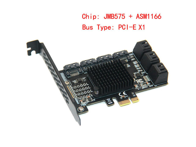 Chia Mining Riser ASM1166 SATA PCIe Adapter 10 Port SATA III to PCI Express 3.0 X1 Controller Expansion Card Adapter Add On Card