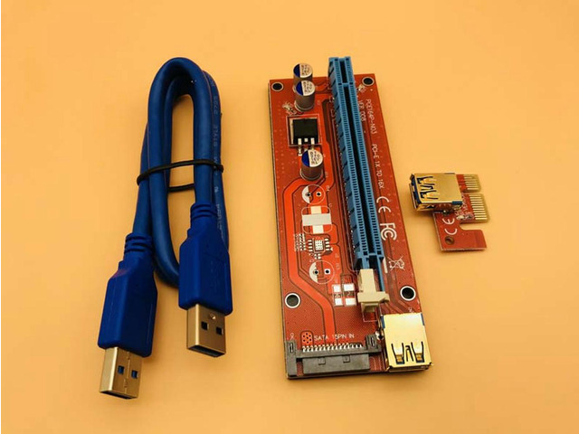 10pcs 008 Red Board 3 LED PCI Express Riser Card PCI-E 1x to 16x Extender Adapter Card USB 3.0 Cable For Bitcoin Miner Machine