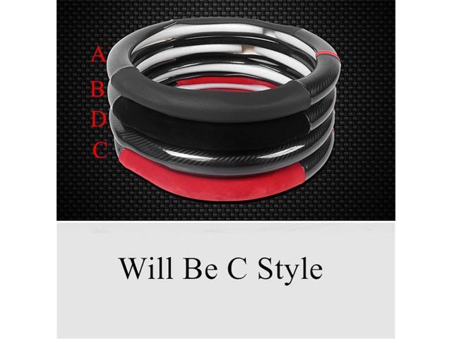 Yingshan D-shape Racing Steering Wheel Cover 38CM Luxury Black Carbon Fiber & Red Leather