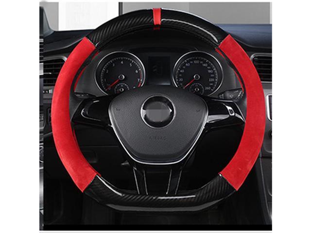 Acaigel D Shape 38CM Race Car Steering Wheel Cover Black Red Gloss Carbon Fiber Leather