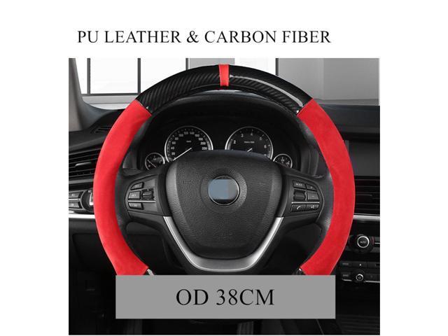 Paiying D Shape 38CM Race Car Steering Wheel Cover Black Red Gloss Carbon Fiber Leather