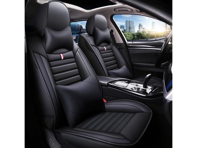 Acaigel Black, PU Leather, Wear Resistant, Seat Covers with Headrest & Waist pillow, 7 Pieces