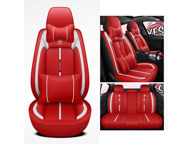 Acaigel Red PU Leather Car Seat Cover Set Front + Rear Cushion with Pillows US