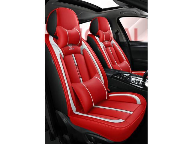 Paiying Red PU Leather Car Seat Cover Set Front + Rear Cushion with Pillows US