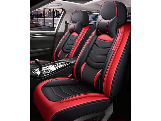 Acaigel Black + Red Car SUV Seat Cover Front+Rear Full Set PU Leather Cushion Protector